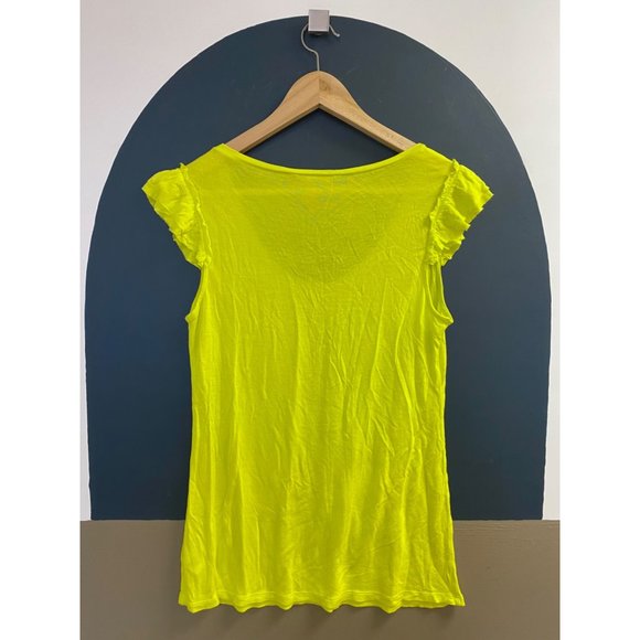 Light-weight scoop neck flutter sleeve neon top - Picture 3 of 3